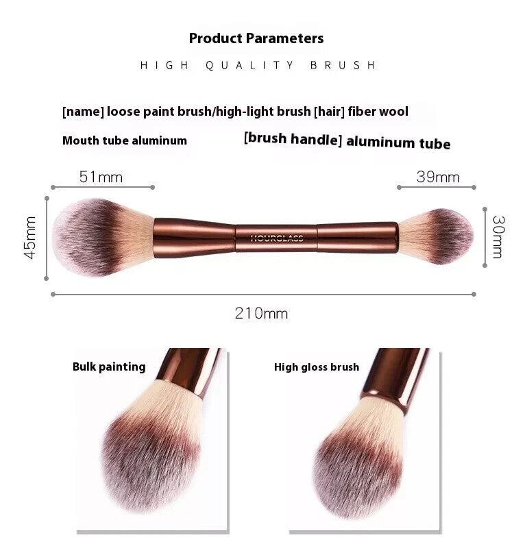 Double Ended Makeup Brush for Powder, Highlighter & Blush - Vegan & Soft