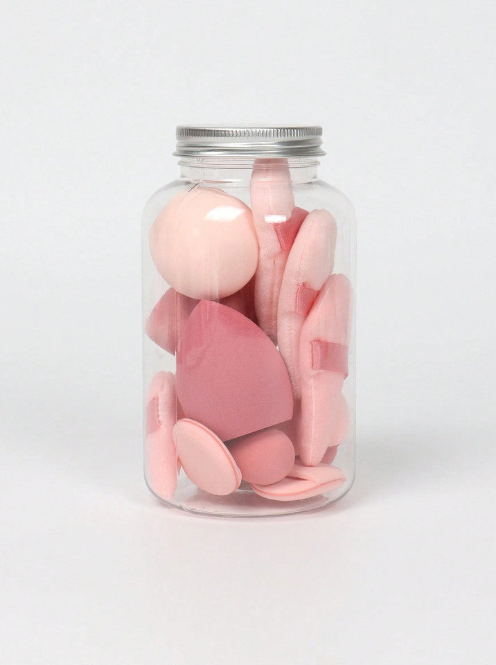 15 Pcs Makeup Sponge Set with Storage Jar - Blenders & Powder Puffs