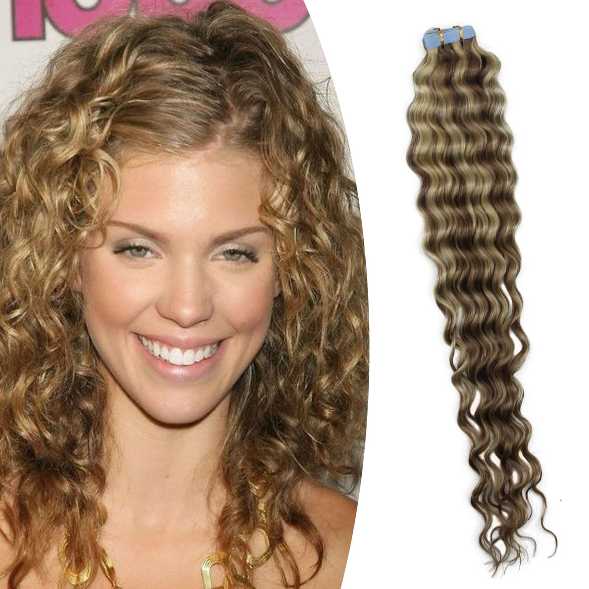 Remy Human Hair Extensions Seamless Tape-In Wefts 18 Inch Curly & Straight
