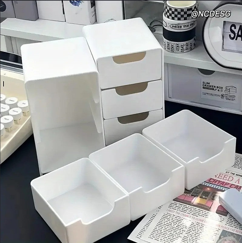 3 Tier Cosmetic & Jewelry Drawer Storage Organizer - Multi-Purpose Desk Holder