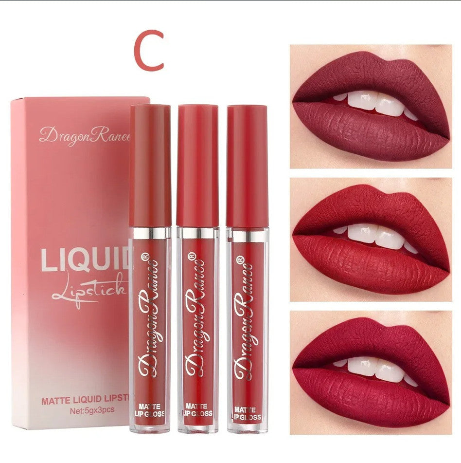3Pcs Waterproof Matte Lipstick Set Long Lasting Lip Color Makeup