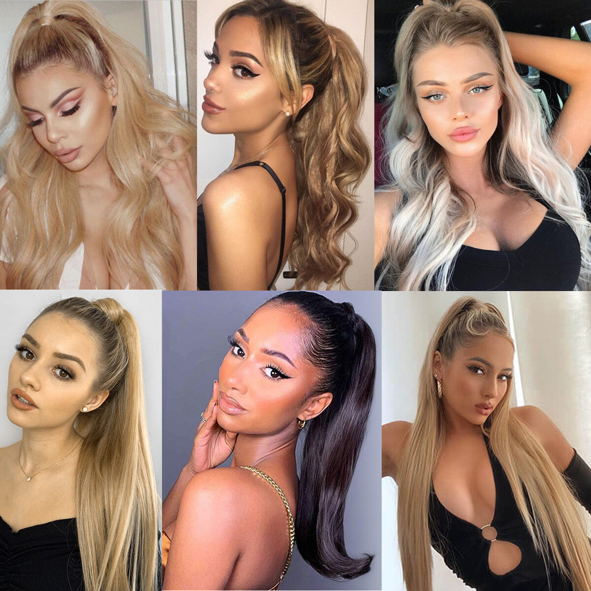 Claw Clip Ponytail Extensions - Real Human Hair, Wavy, Multiple Colors & Lengths