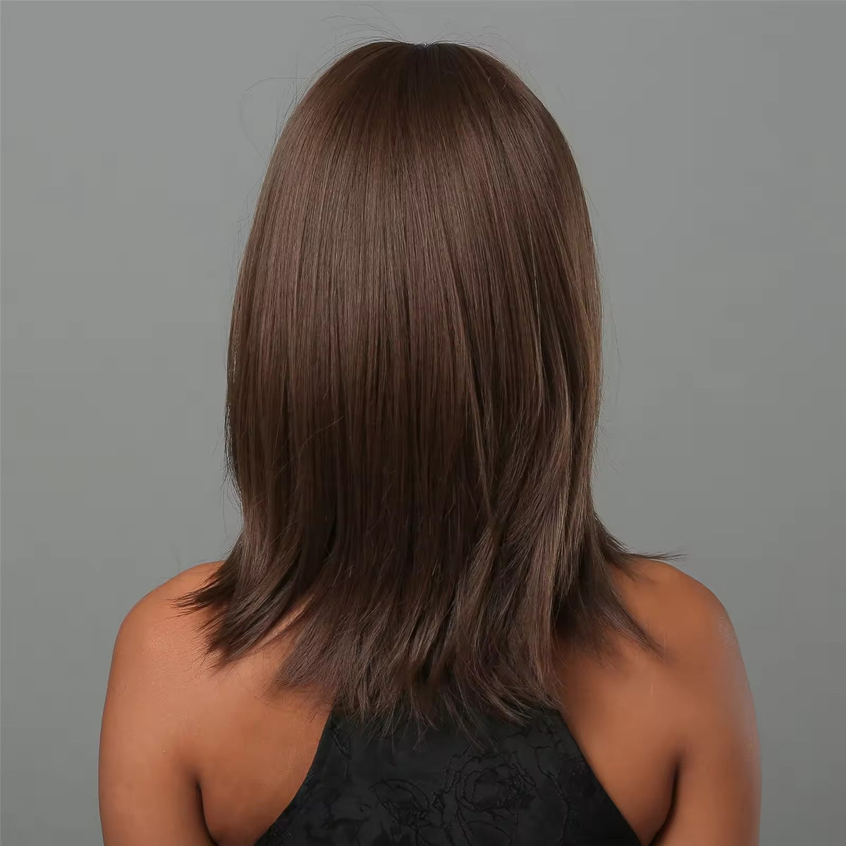 Dark Brown Synthetic Cosplay Wig with Bangs - Heat Resistant Bob Style