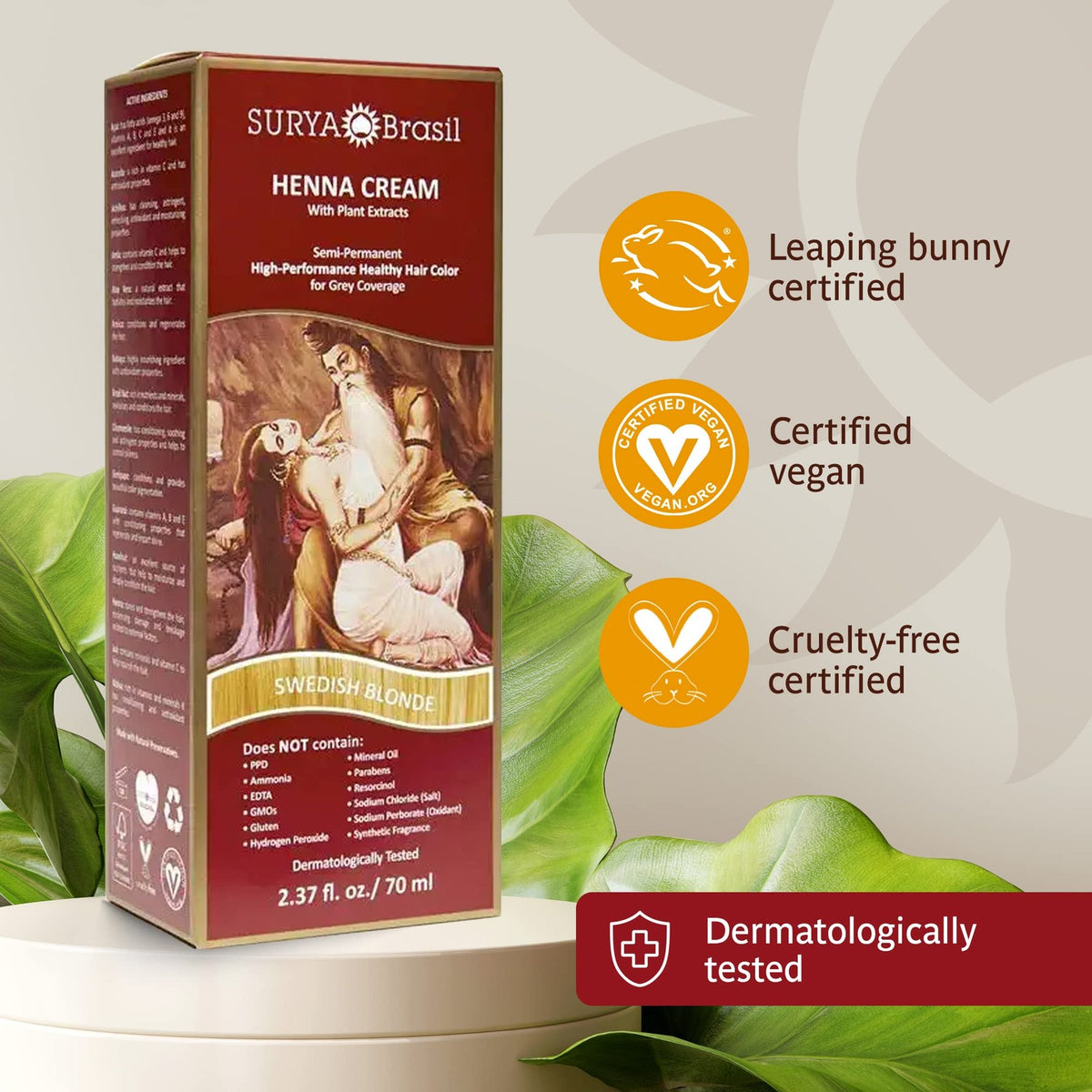 Vegan Blonde Henna Hair Coloring Cream 2.37oz - Cruelty-Free & Safe for Color-Treated Hair