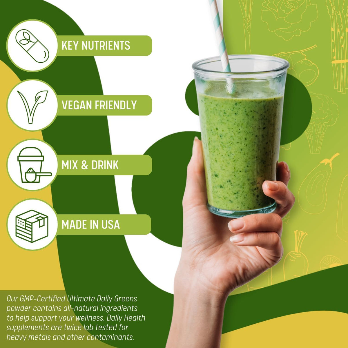 Vegan Superfood Greens Powder with MSM | Natural Vegetable