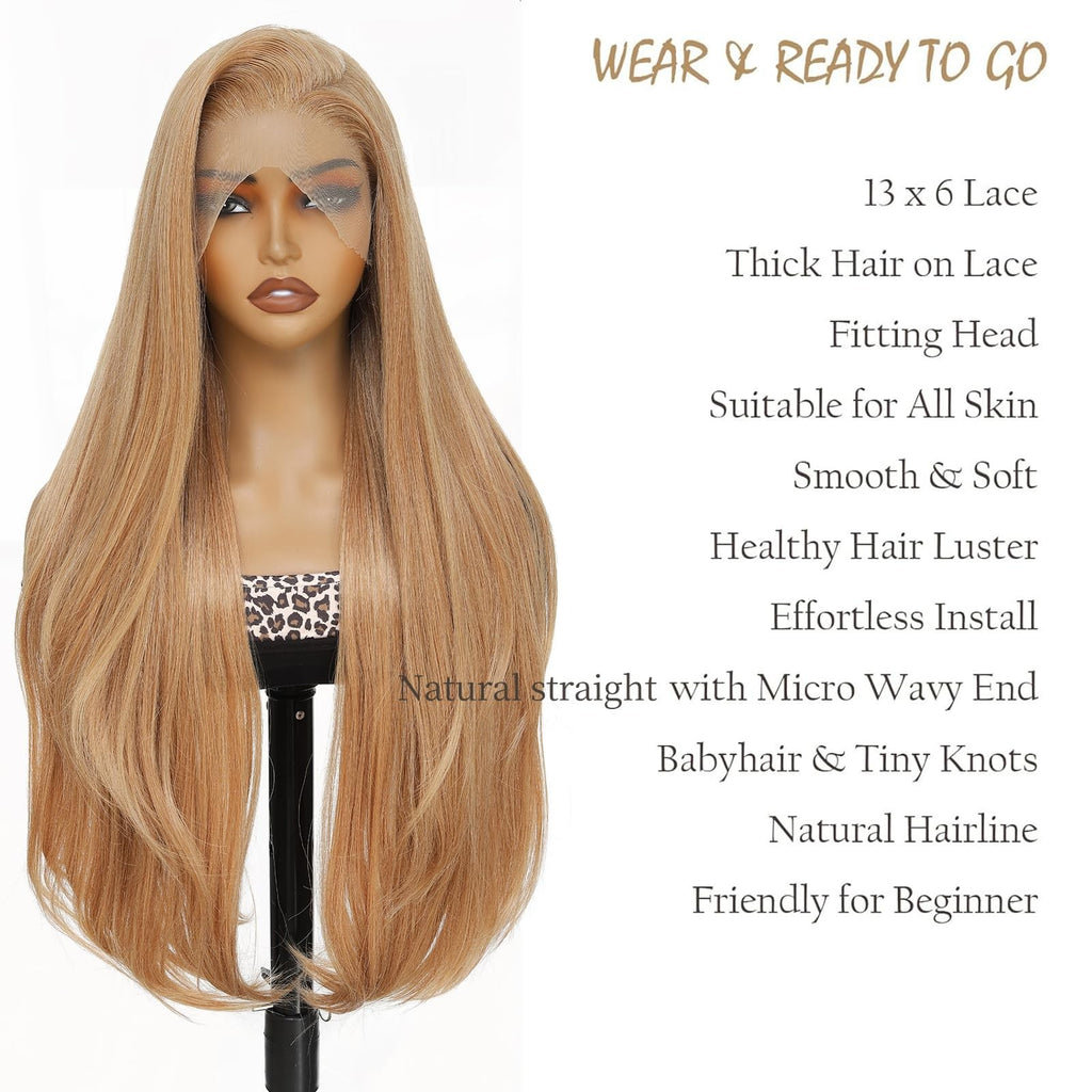 Long 30-Inch Honey Blonde Balayage Lace Front Wig with Pre-Layered Style