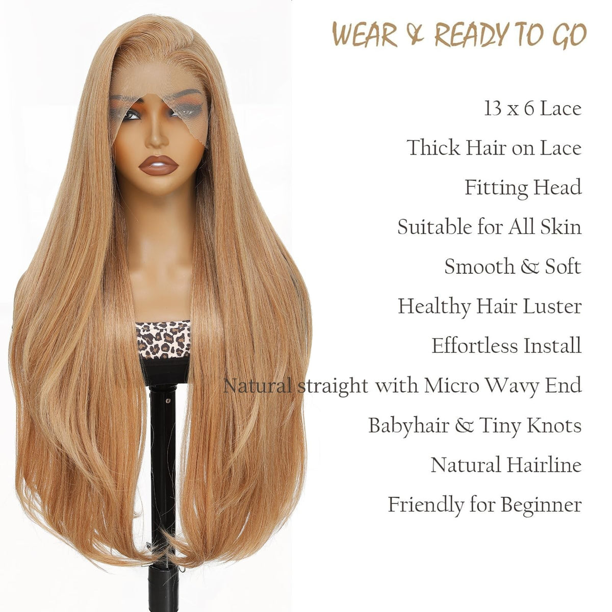 Long 30-Inch Honey Blonde Balayage Lace Front Wig with Pre-Layered Style