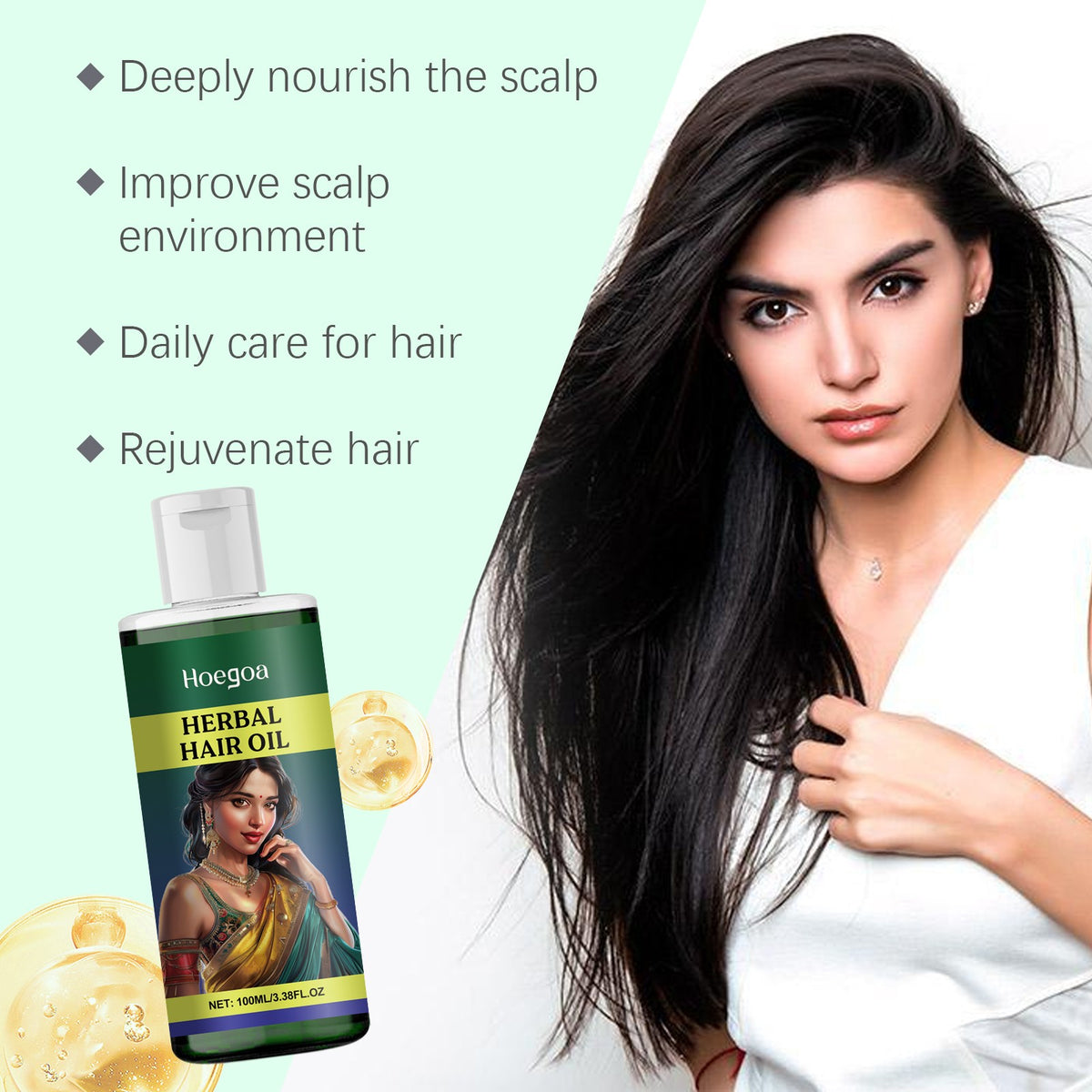 Herbal Hair Oil with Coconut & Vitamin E for Dry Damaged Hair - Nourishing Scalp Treatment