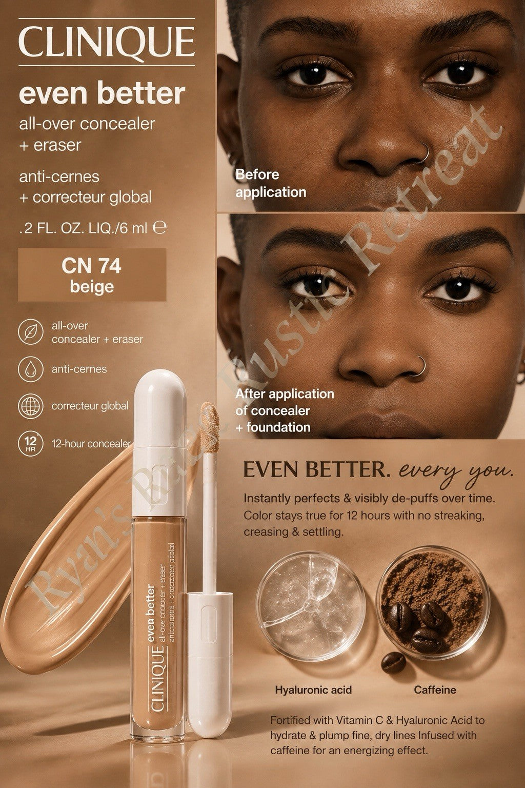 Concealer + Eraser, 0.2 oz, CN 74 Beige – Full Size, New