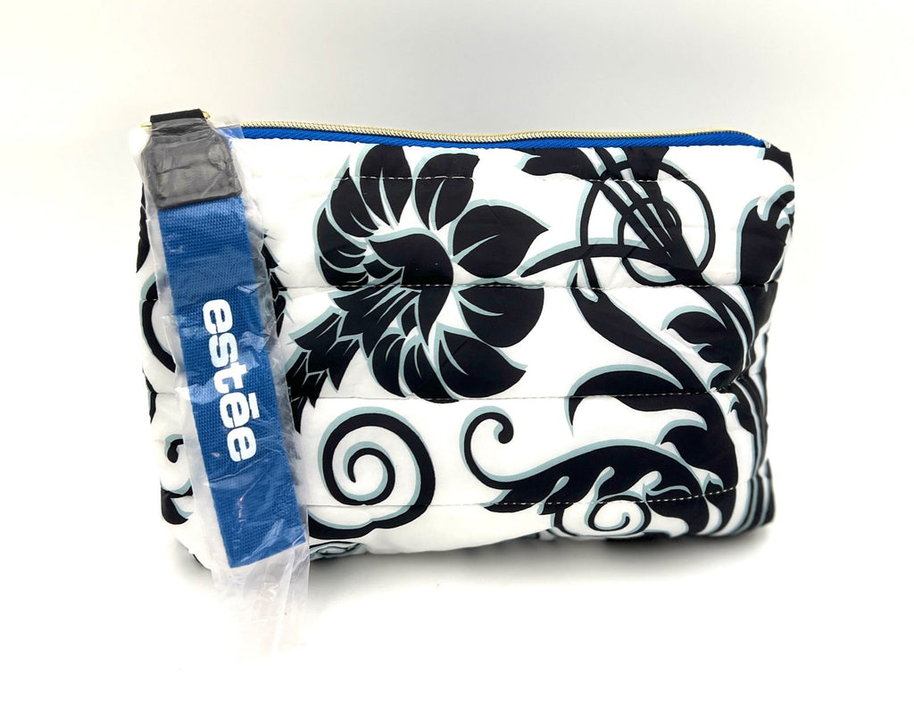 Black & White Makeup Bag with Handle - Fluffy Flower Print, Estée Lauder