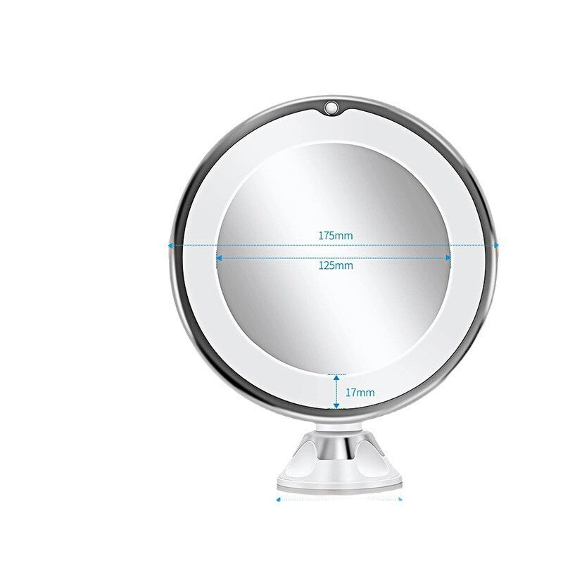 Lighted 10X Magnifying Makeup Mirror with LED Brightness & Rotatable Suction Base