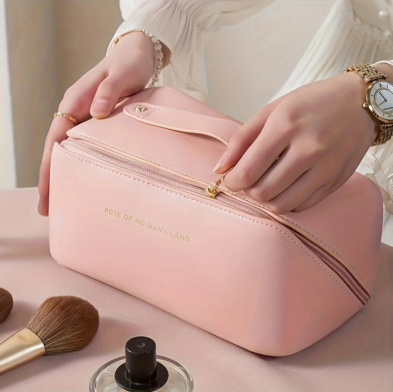 Large PU Leather Makeup Bag Travel Organizer with Zipper - Multiple Colors