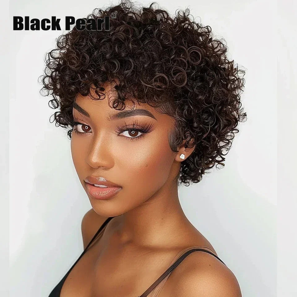 Brazilian Afro Puff Pixie Bob Wig for Women - Natural Brown Human Hair