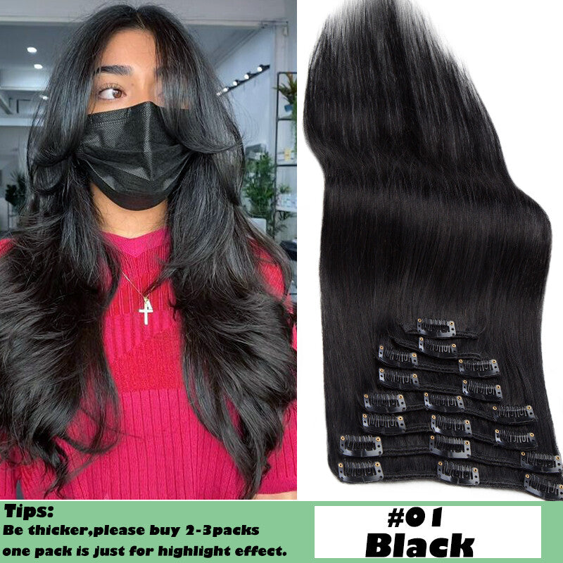 Clip-In Hair Extensions Full Head 100% Human Remy Hair 8 Pieces