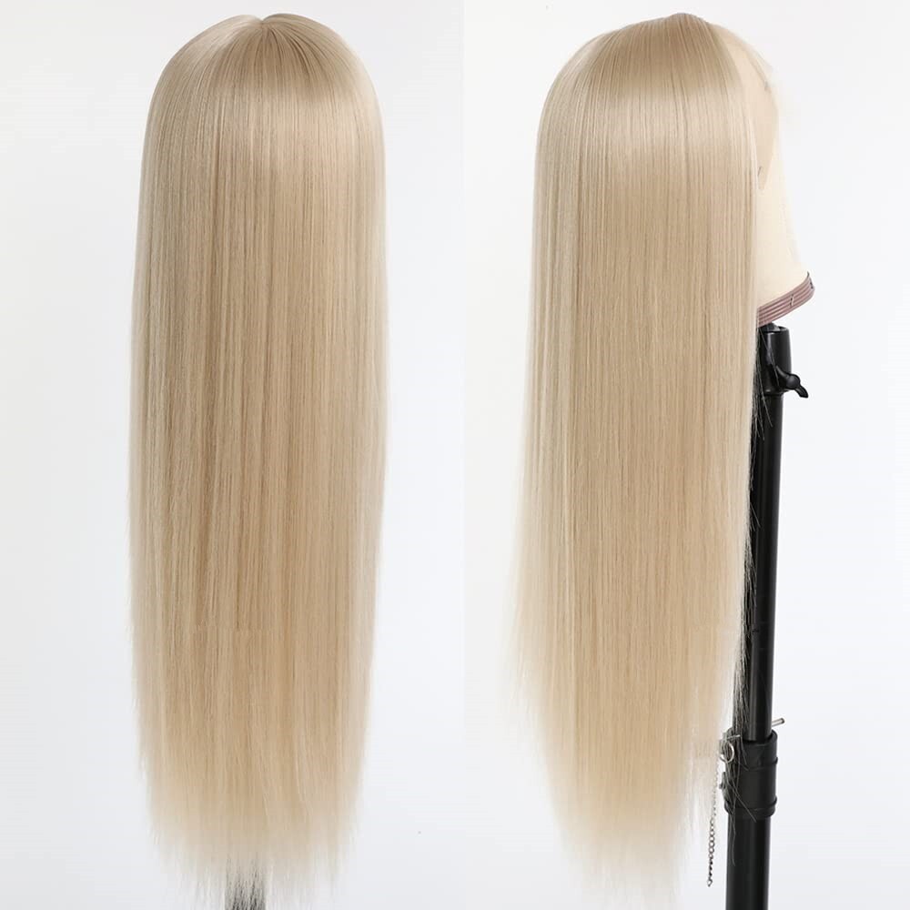 Women Blonde Lace Front Synthetic Wig Heat Safe Straight Hair - High Density