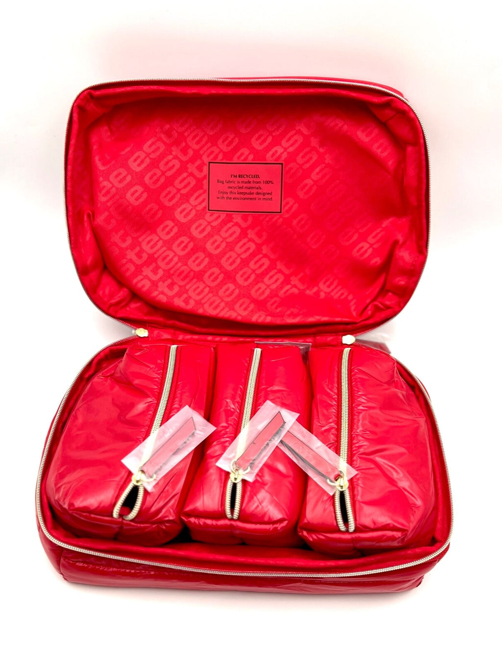 Estée Lauder Fluffy Train Case Set with 3 Small Bags - Red