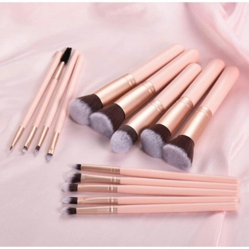 14-Piece Professional Makeup Brush Set - Synthetic Face & Eye Brushes