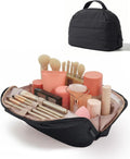 Travel Makeup Bag with Wide Fold-Down Organizer for Women