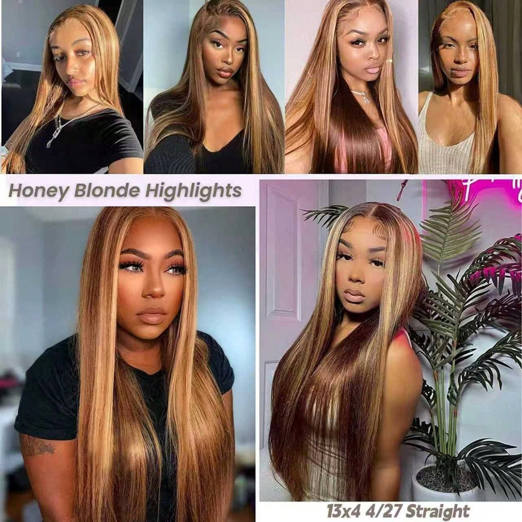 Transparent Lace Wig 13x4 Honey Blonde Human Hair Pre-Plucked Natural Hairline