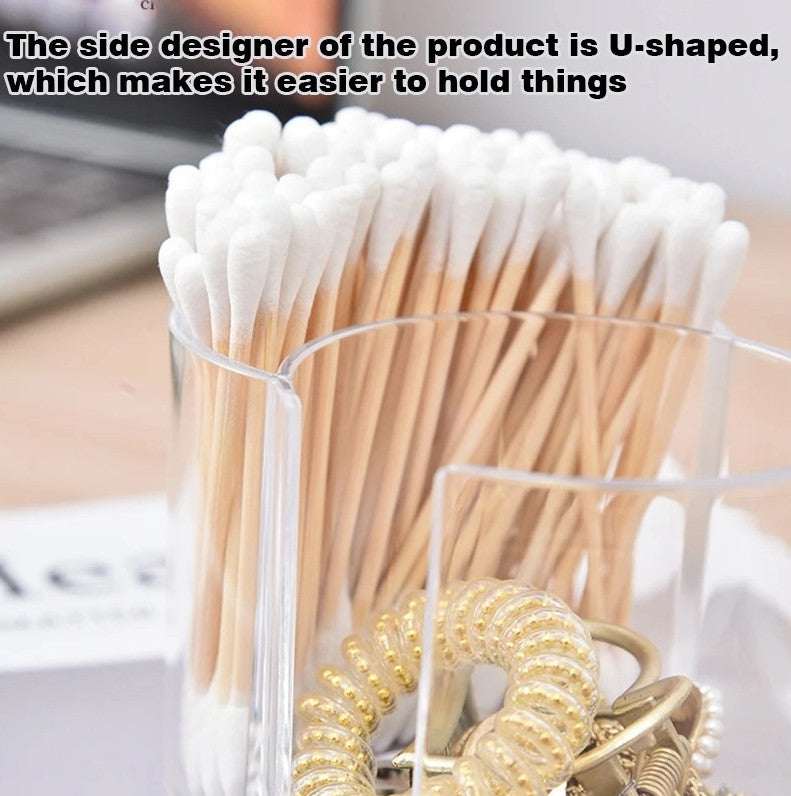 2-in-1 Acrylic Cotton Swab & Pad Storage Box Makeup Organizer Container