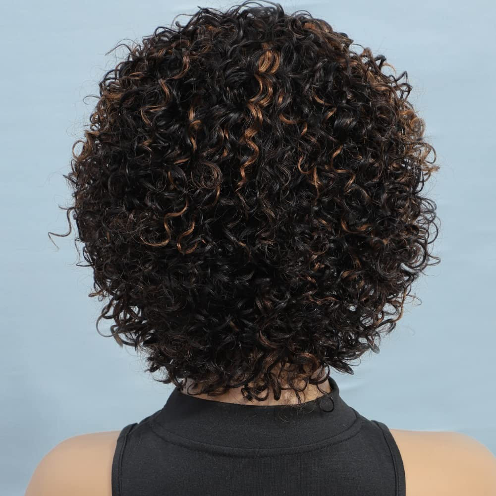 Short Ombre Curly Human Hair Wig for Black Women - Glueless, Afro Style