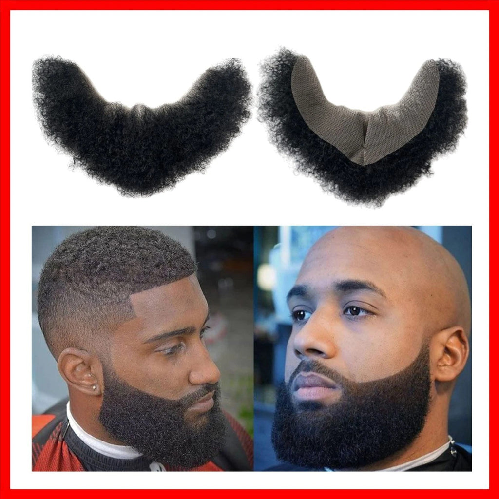 Realistic Afro Curl Beard & Mustache System for Black Men 12x3 Inch