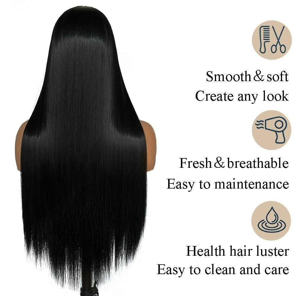 30-Inch Natural Synthetic Lace Front Wig Long Straight Hair Heat Resistant