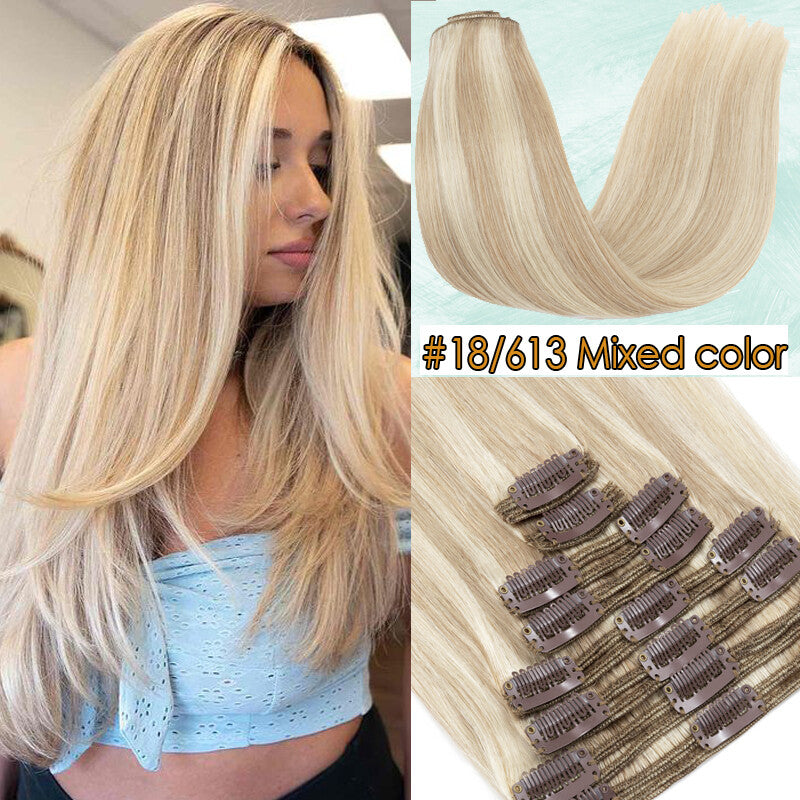 150g Double Weft Clip-In Human Hair Extensions - Full Head, Thick & Natural