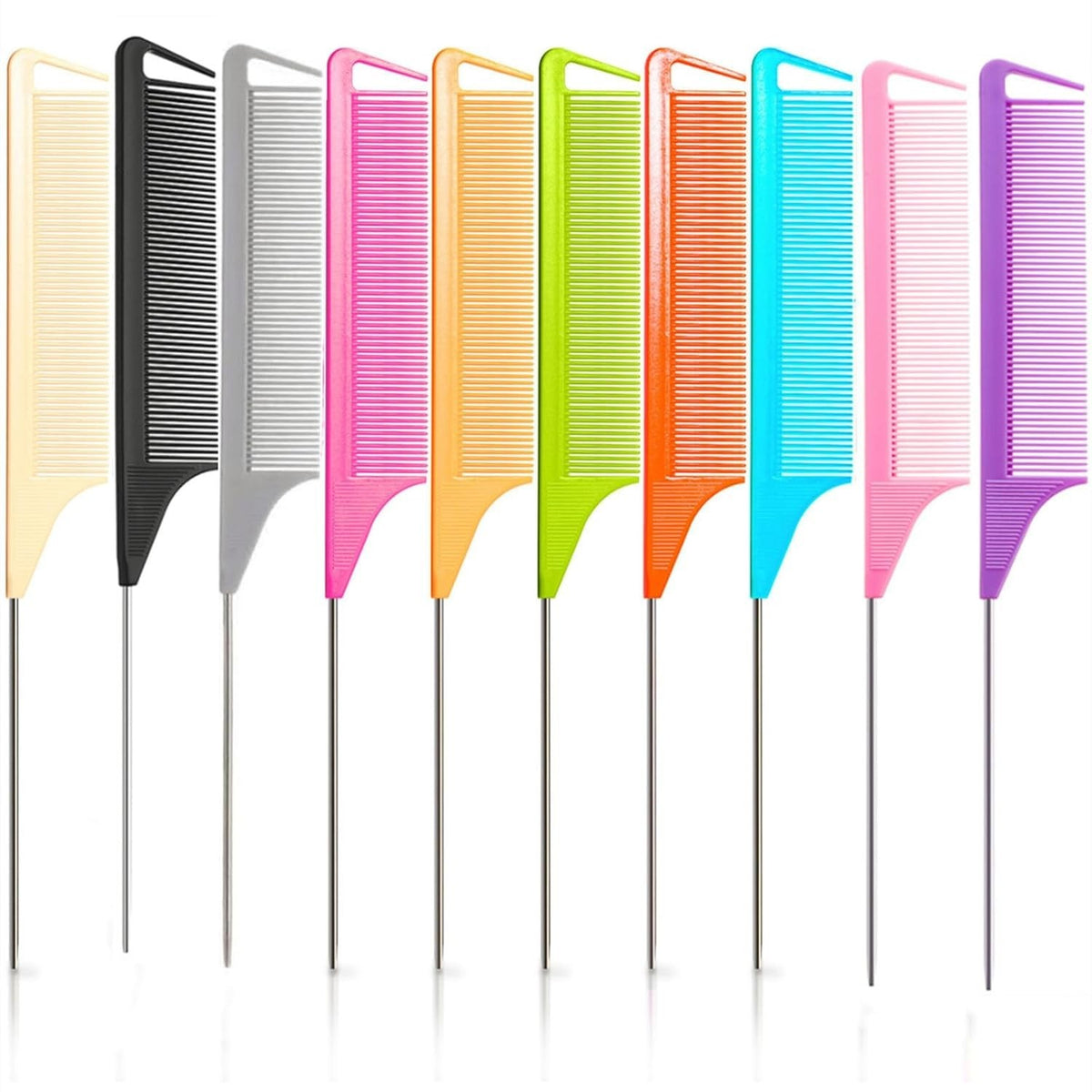 10-Pack Metal Fine Tooth Hair Combs Set for Professional Styling & Braiding
