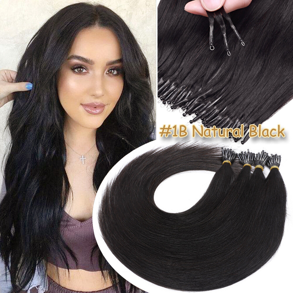 150PCS Thick Remy Human Hair Extensions Nano Beads Double Drawn 14-24 Inch
