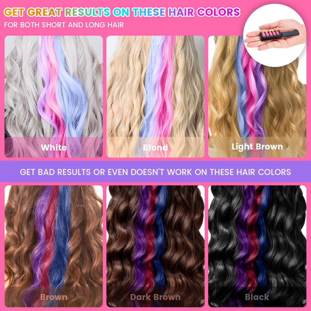 10 Color Hair Chalk Comb Set - Temporary Bright Hair Dye for Kids & Teens