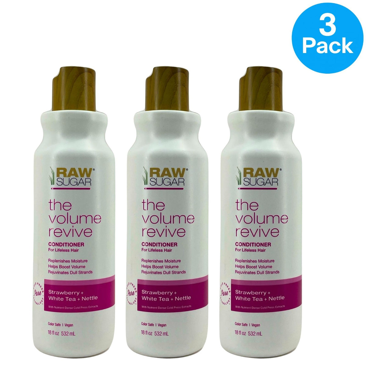 Raw Sugar Volume Revive Conditioner 3-Pack - Boost Hair Volume & Shine