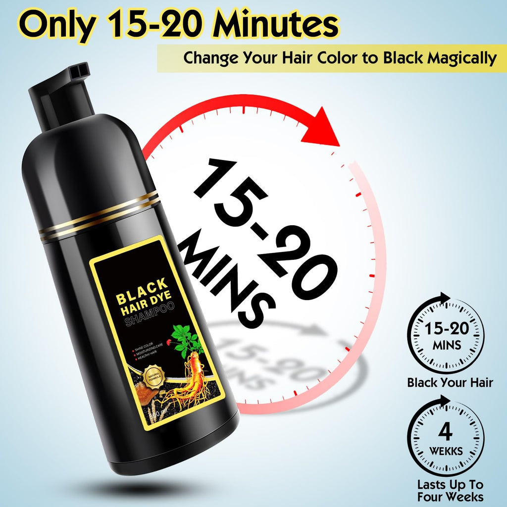 Herbal Black Hair Dye Shampoo 3 in 1 for Gray Coverage - 16.9 Fl Oz