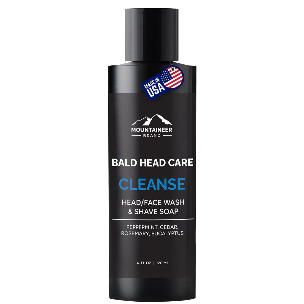Natural Bald Head Shampoo & Shave Wash - 4 Ounce, Gentle Daily Cleanser