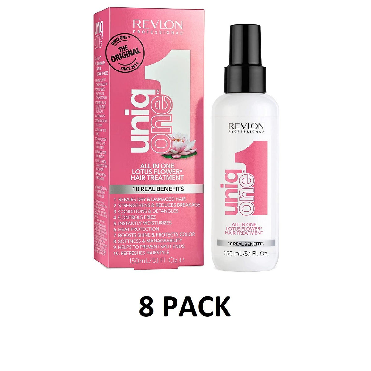 Uniq One All-in-One Hair Treatment Lotus 150ml Pack of 8 - Nourishing Shine & Protect