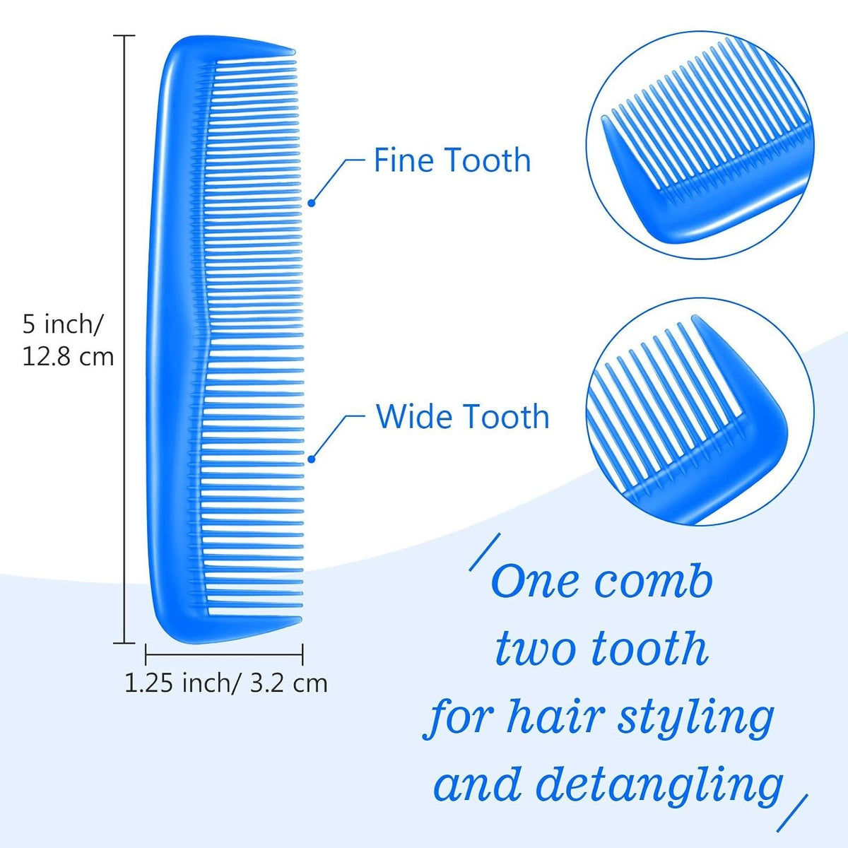 12-Piece Travel Hair Combs Set - Fine Tooth, Blue, Portable