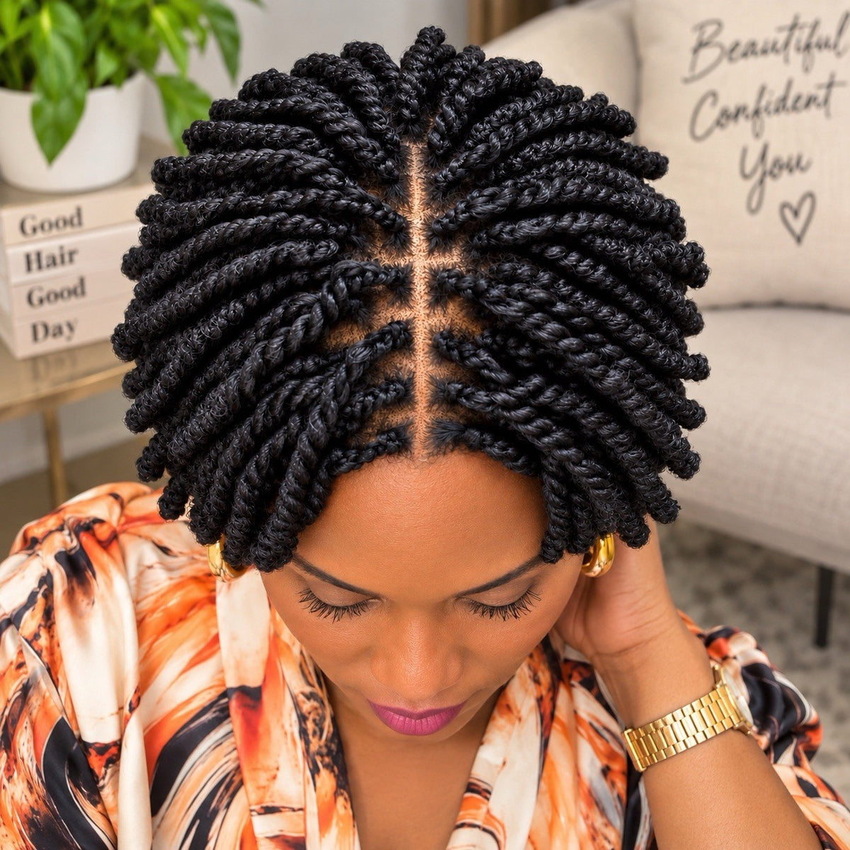 Short Spring Twist Braided Wig for Black Women - Natural Look, Protective Style