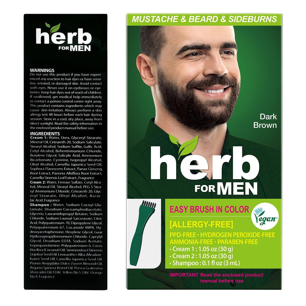 Men's Mustache & Beard Dye Dark Brown 1 Pack - Ammonia-Free, Ppd-Free