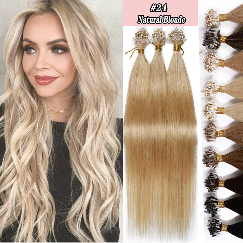 Human Hair Micro Ring Extensions Loop Tip - Remy Silky Straight Hair