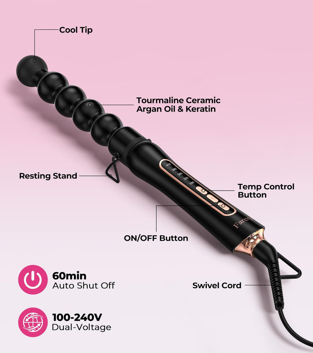 Bubble Curling Wand 32mm for Long Hair - Ceramic Coated Salon Styling Tool