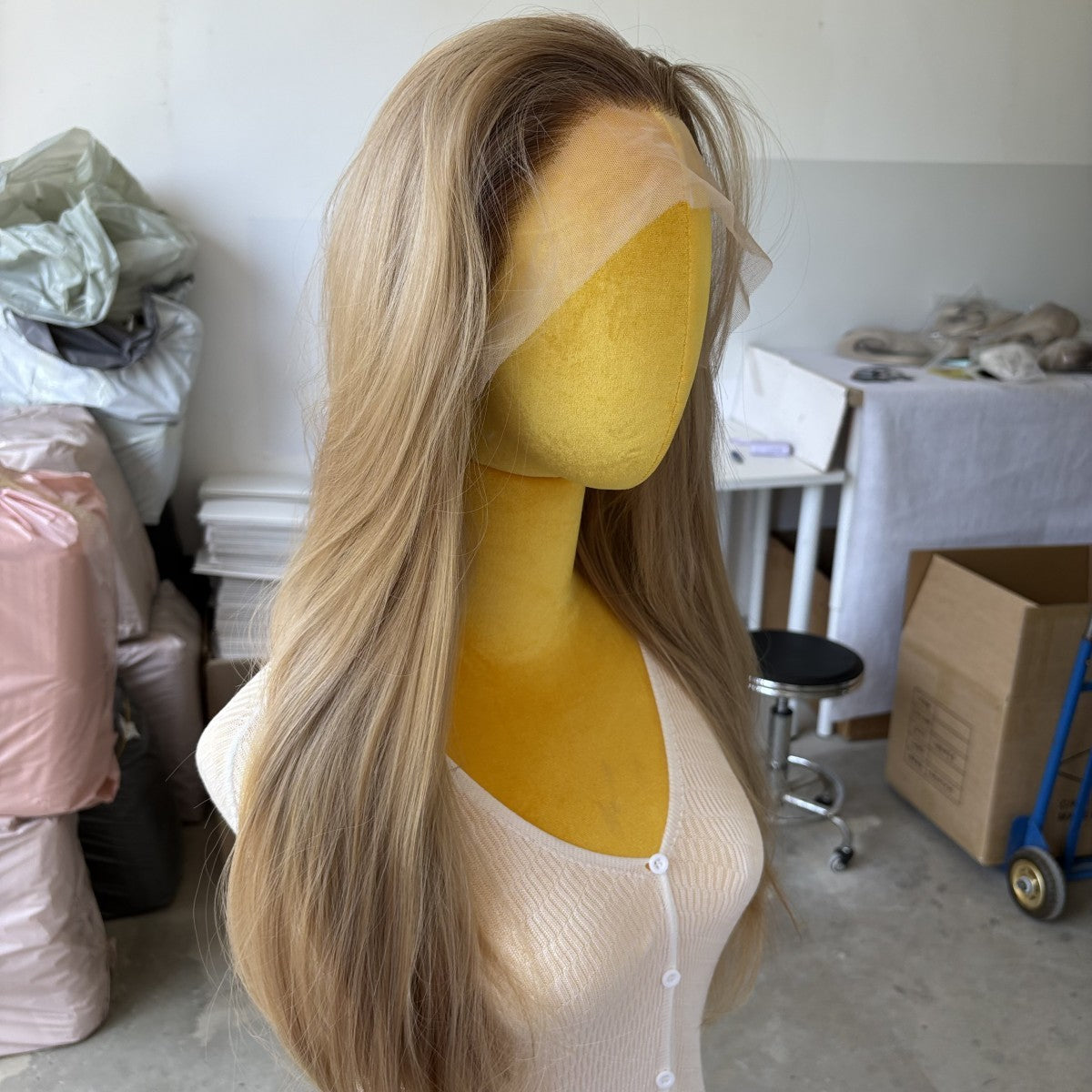 Ash Blonde Long Straight Synthetic Lace Front Wig Heat Resistant Glueless