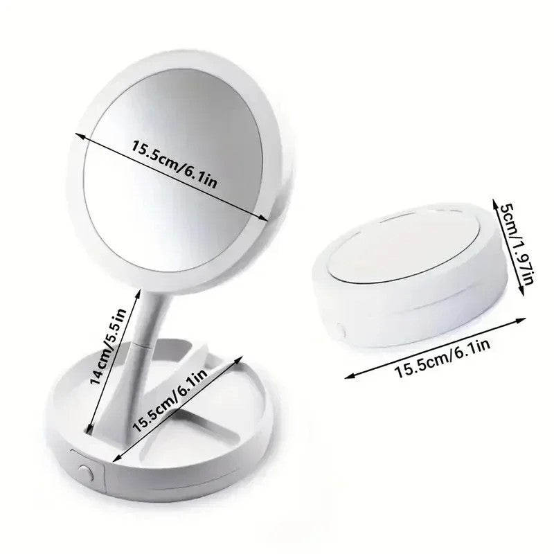 LED Lighted Vanity Mirror with 1X/10X Magnification Foldable Desk Makeup Mirror