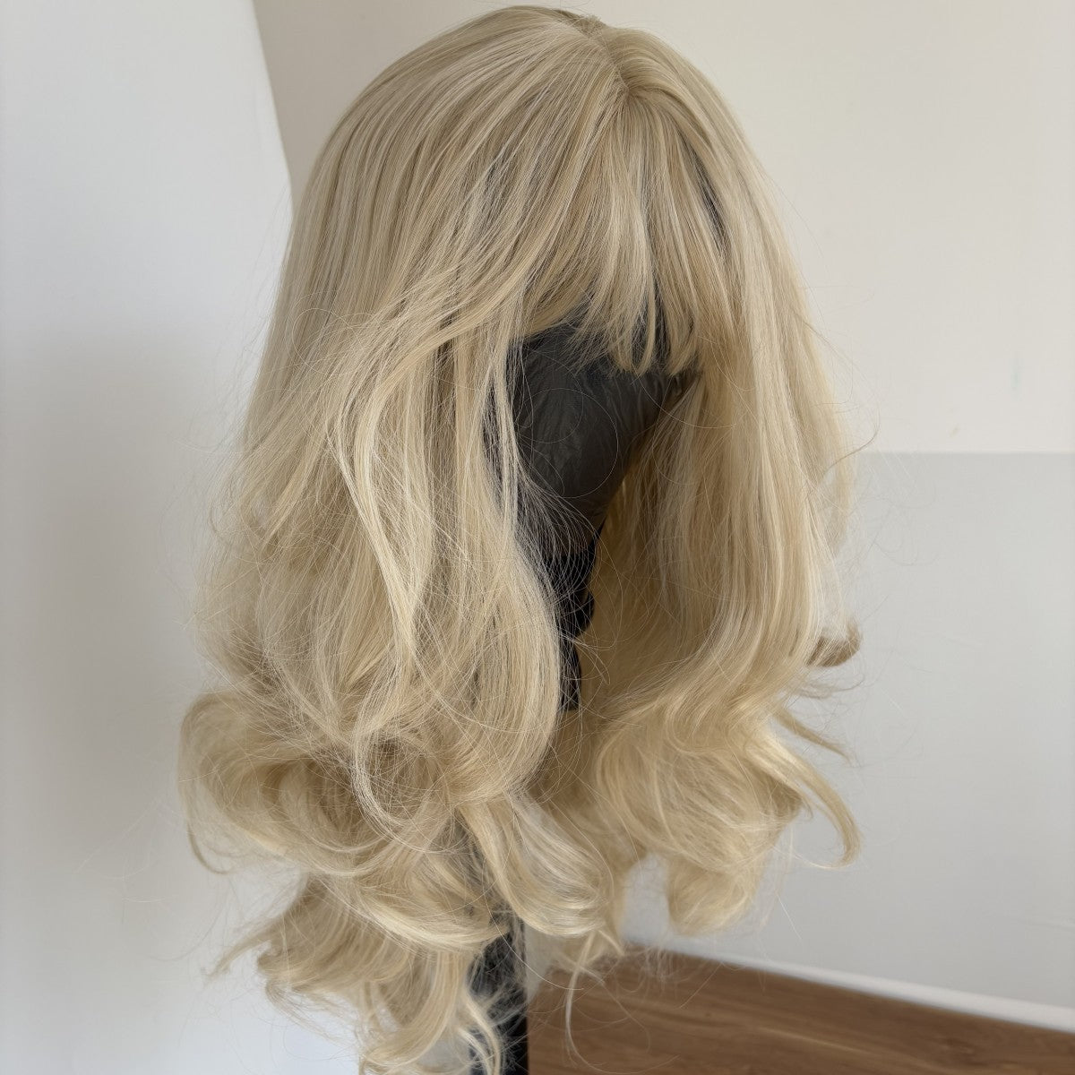 Long Wavy Blonde Synthetic Wig with Bangs - Heat Resistant & Tangle-Free