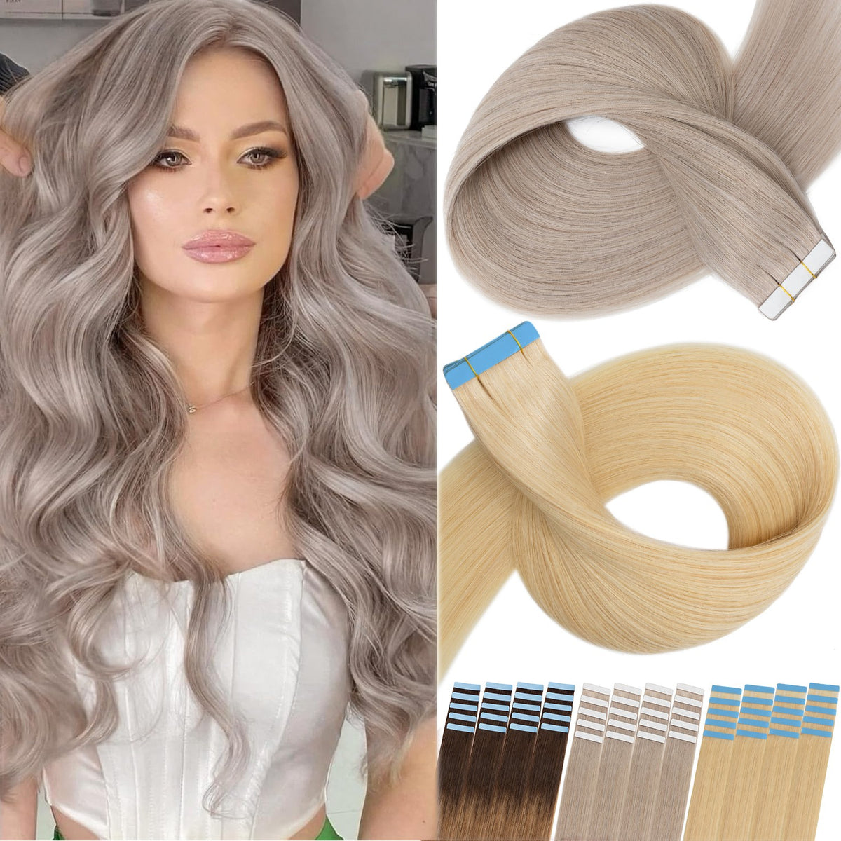Tape in Hair Extensions 100% Remy Human Hair Balayage Ombre Long & Thick