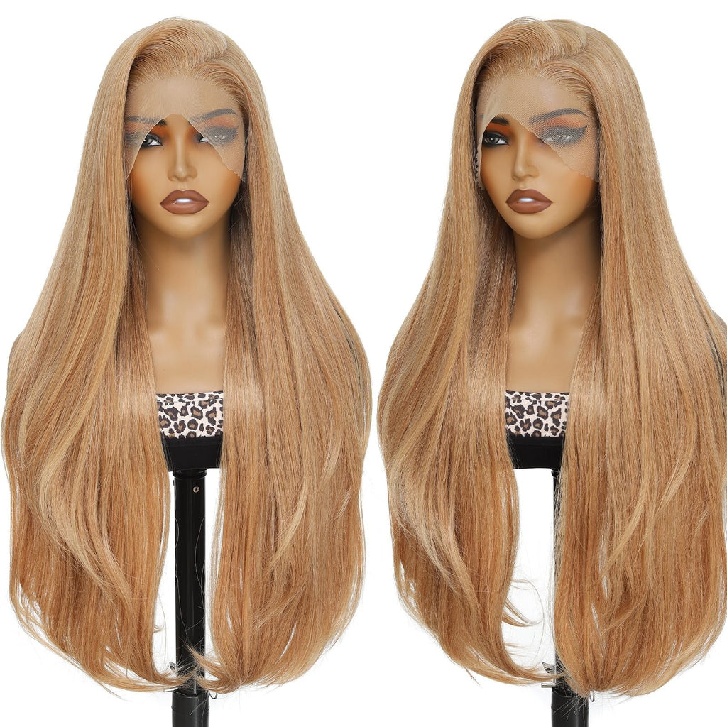 Long 30-Inch Honey Blonde Balayage Lace Front Wig with Pre-Layered Style