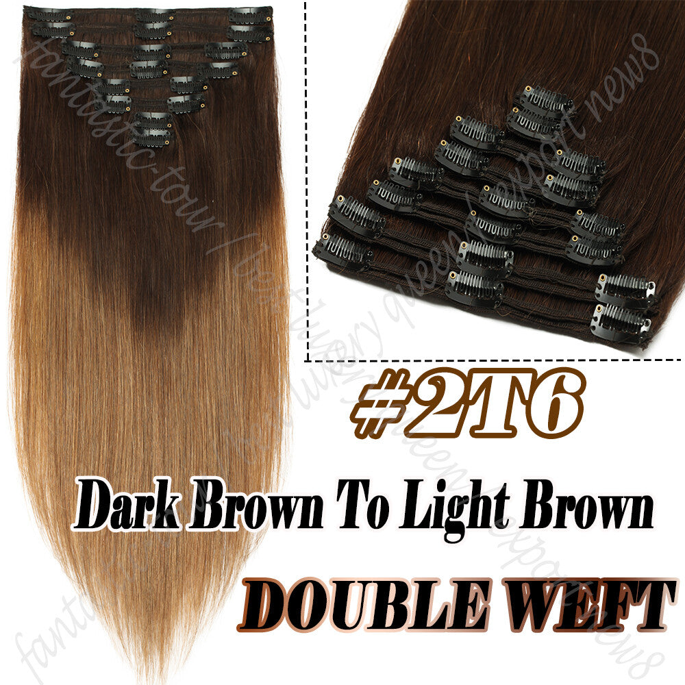 150g Double Weft Clip-In Human Hair Extensions - Full Head, Thick & Natural