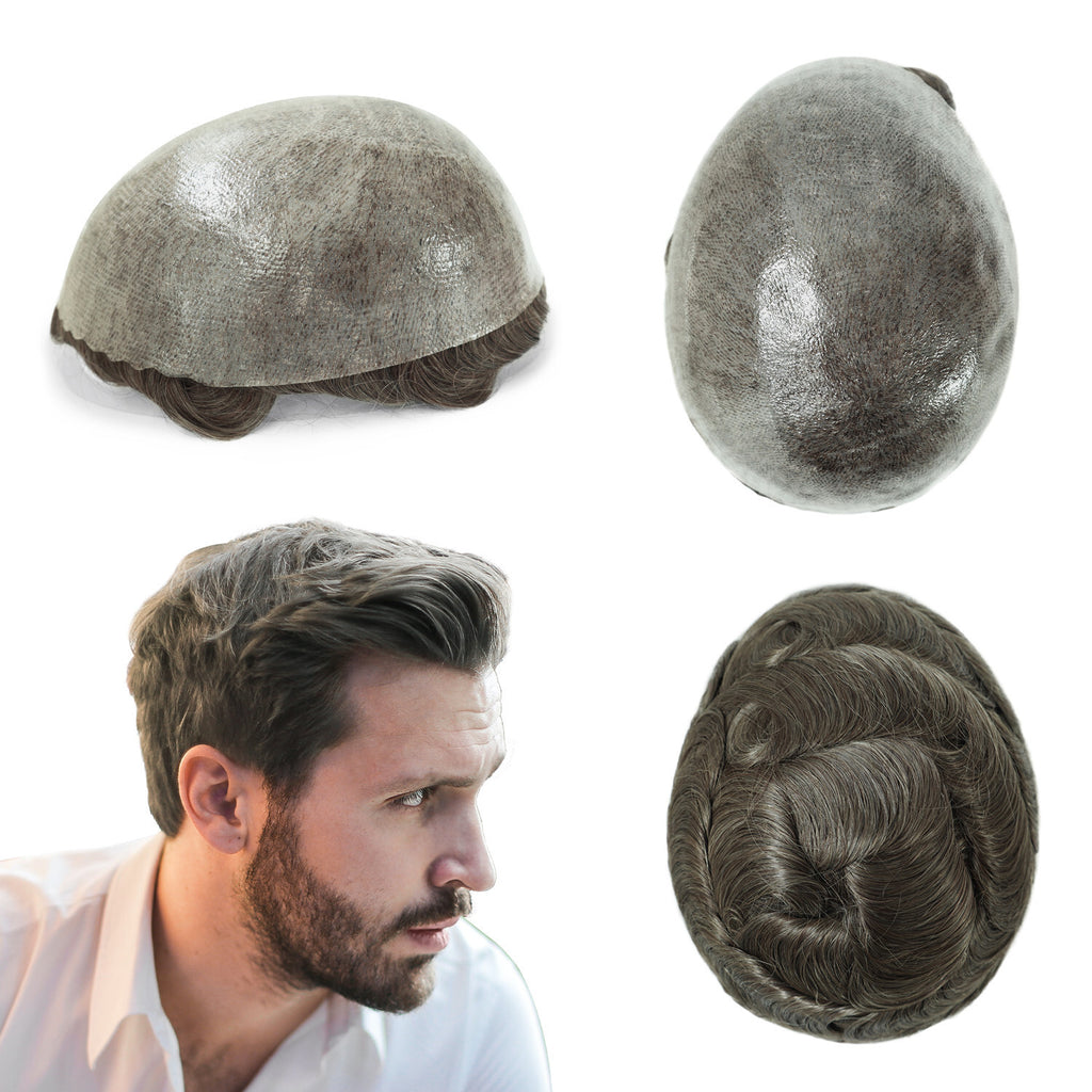 Men's Human Hair Toupee Injection Skin System Brown #7 8x10in Center Crown