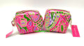 Pink Leaf Printed Makeup Coin Bag with Zipper - 2 Pack