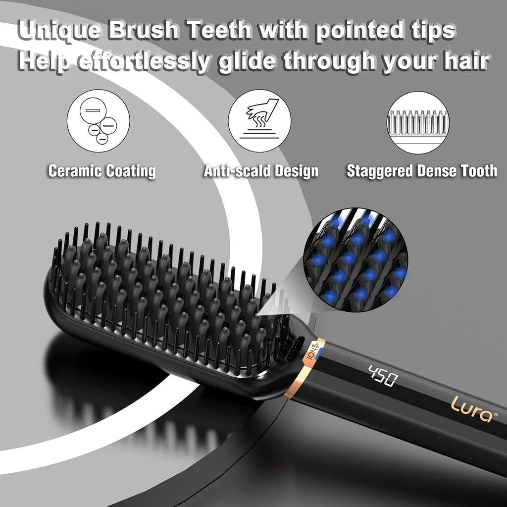 Ionic Hair Straightening Brush with Dual Voltage & 6 Heat Settings