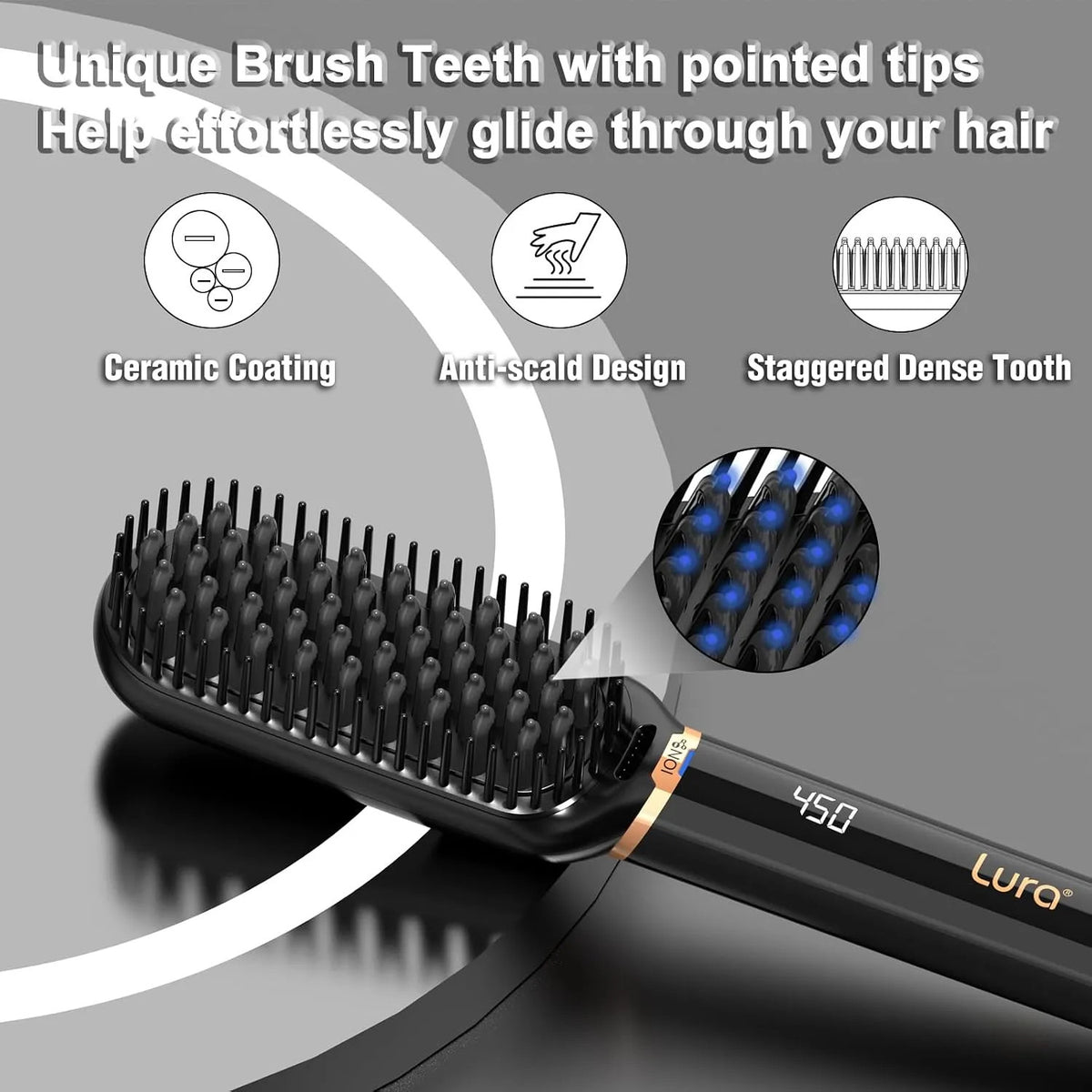Ionic Hair Straightening Brush with Dual Voltage & 6 Heat Settings